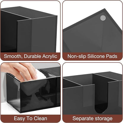 Acrylic Coffee Cup Holder for Countertop Breakroom, 3 Slots Acrylic Coffee Bar Accessories and Organizer+4 Anti Slip Silicone Pads, Clear Coffee Station Organizer for Cup Lid Straw, Grey