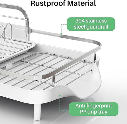 SAYZH Dish Drying Rack - Expandable Dish Rack for Kitchen Counter, Rust-Resistant Dish Drainer with Utensil Holder and Raised Guardrail, Kitchen Organizer for Cup and Bottle (White) - Image 3