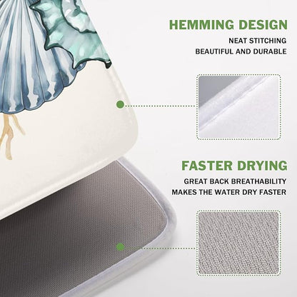 Summer Sea Shell Drying Mat 18x16 Inch, Starfish Drying Mat with Absorbent Reversible Microfiber, Coastal Dish Drainer Mats Holiday Ocean Rack Pad for Coffee Countertop Kitchen Protector
