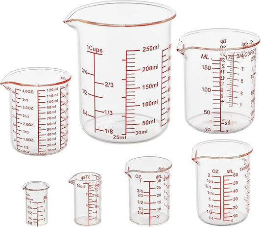 Ackers 7-Piece Glass Measuring Cup Set, Borosilicate Beaker Style Nesting Liquid Measuring Cups by AckersBORO33