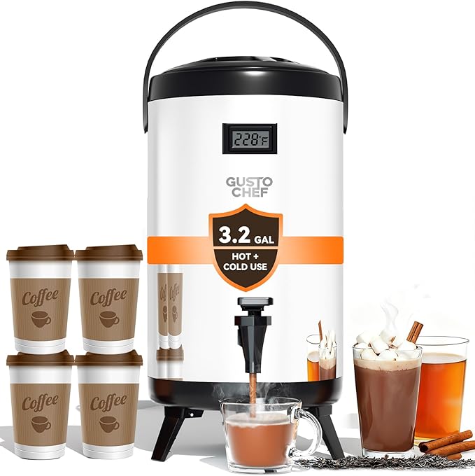 Insulated Beverage Dispenser 3 Gallon,Hot&Cold Drink Dispenser with Spigot,LCD Thermometer,Stainless Steel Triple-Layer Insulation,for Tea Coffee Milk Juice,Party Buffet(Silver, 1 Pack) by Unknown
