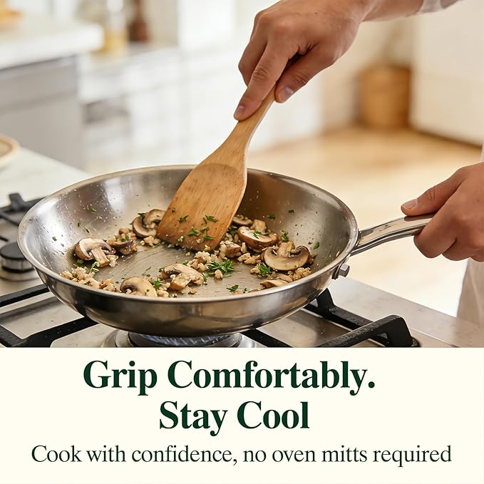 Umite Chef 5 Ply Stainless Steel Frying Pan 8 inch, Non Toxic Professional Stainless Steel Skillets, Dishwasher and Oven-Safe Chef Pan, PFOA&PTFE Free Cookware, Fast & Even Heat, Stay-Cool Handle - Image 8