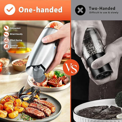 Electric Salt and Pepper Grinder Set: - For Gravity Electric Salt and Pepper Shakers Set Rechargeable Automatic Spice Grinder USB Powered Spice Peppercorn Shaker with Adjustable Coarseness