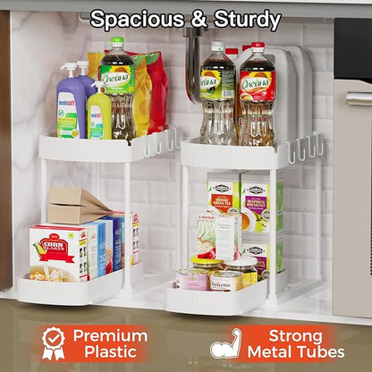 Ukeetap 2 Pack Multi-Purpose Pull-Out Storage Organizers, Under Sink Organizers and Storage for Bathroom & Kitchen, Under Cabinet Organizers and storage, 14.8 Inch, White - Image 3