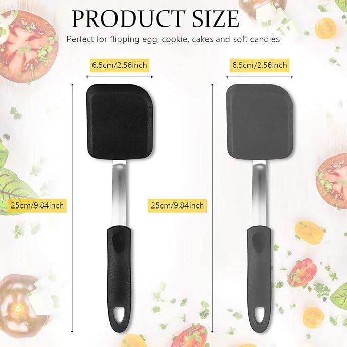 Silicone Cookie Spatula Turner 2 Pack Mini Brownie Spatula Flexible Kitchen Small Silicone Turner for Nonstick Cookware Heat Resistant No Scratch Flipper for Egg Pancake(Black, Grey) - Image 2