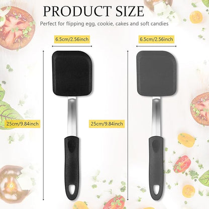 Silicone Cookie Spatula Turner 2 Pack Mini Brownie Spatula Flexible Kitchen Small Silicone Turner for Nonstick Cookware Heat Resistant No Scratch Flipper for Egg Pancake(Black, Grey) - Image 2