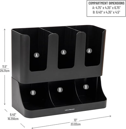 Mind Reader Cup and Condiment Station, 13 Inch Countertop Coffee Bar Organizer with 6 Compartments, Storage Caddy for Cups, Lids and Packets, Plastic, Black - Image 3