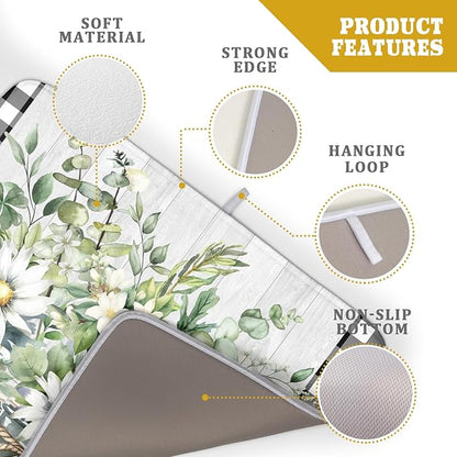 Spring Summer Daisy Floral Dish Drying Mat for Kitchen Counter Watercolor Flowers Absorbent Dishes Drainer Rack Mat 18x24 Inch Microfiber Dish Drying Pads Spring Kitchen Drying Dishes Pad Countertops