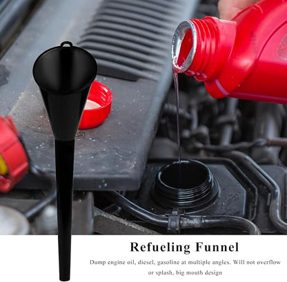 2 PCS Oil Funnel, Multi-Purpose Plastic Long Neck Oil Funnel, Automotive Use Funnels for Filling Oils Lubricants Water Diesel, Kitchen Funnels for Filling Bottles Jars (Black, L+S)