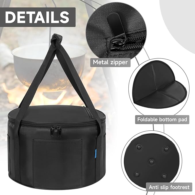Dutch Oven Bag for 12 Inch,Durable Camp Dutch Oven Storage Bag,Carry Bag Extra Pockets and Sturdy Handles