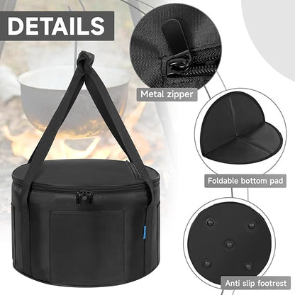 Dutch Oven Bag for 12 Inch,Durable Camp Dutch Oven Storage Bag,Carry Bag Extra Pockets and Sturdy Handles