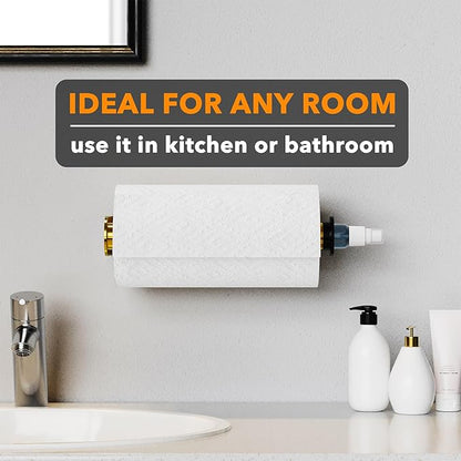 SpaceAid SprayNeat Paper Towel Holder with Spray Bottle, Under Cabinet Paper Towels Holders with Sprayer Inside Center, Hanging Wall Mount Papertowels Roller for Kitchen and Bathroom (Gold)