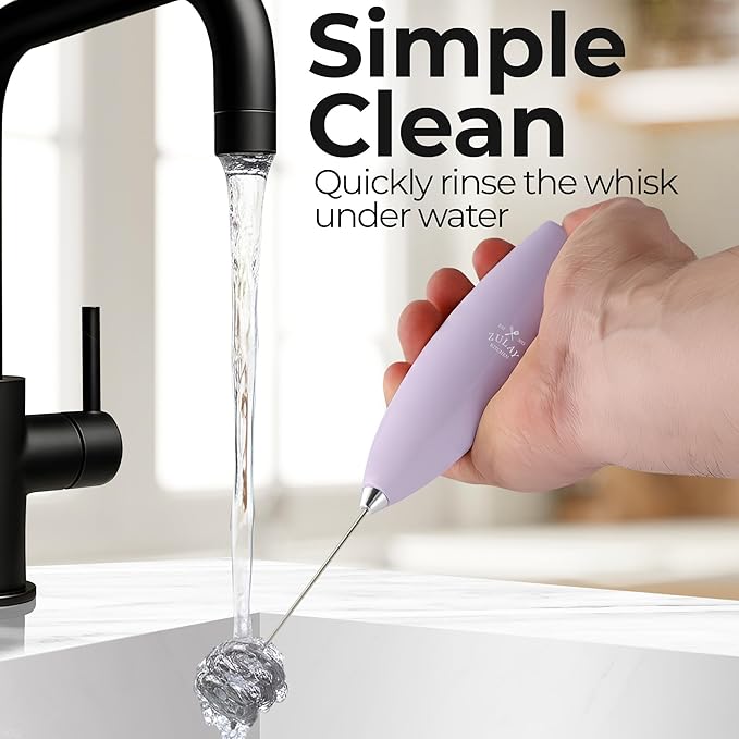 Zulay Kitchen Patented Tornado Triple Whisk Milk Frother with 4 Duracell Batteries – Handheld Foam Maker for Coffee, Lattes, Matcha & Hot Chocolate – Rich, Creamy Froth in Seconds - Lilac - Image 9