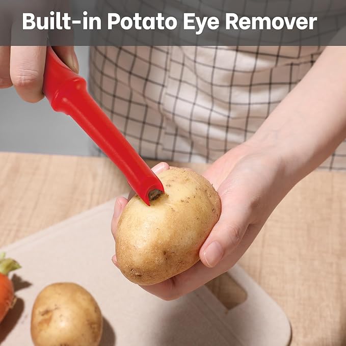 Beneno Swivel Vegetable Peeler, Razor-Sharp Smooth Peeling Potato Peelers with Stainless Steel Blades, Ergonomic Comfort Non-Slip Rubber Handle, Durable Kitchen Peelers with Potato Eye Remover, Red - Image 6