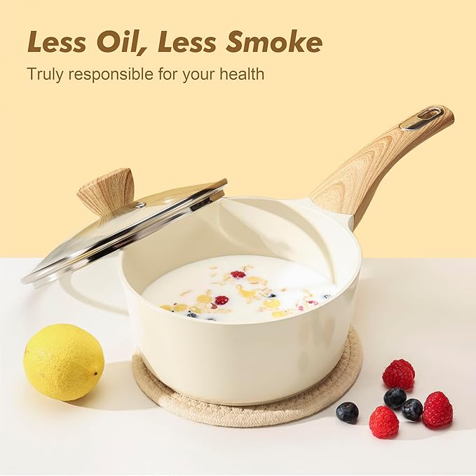 SENSARTE Ceramic Cookware Sets, Pots and Pans Set Non stick, 14 Piece Induction Cookware, Non toxic Healthy Non Stick Kitchen Cooking Set, with Frying Pans Set, PFAS PTFE PFOA PFOS Free - Image 7