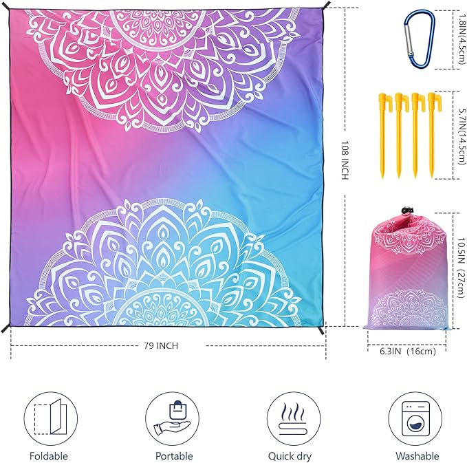 WIWIGO Beach Blanket Waterproof Sandproof Beach Mat 79" X 83"/10'x9'for 2-8 Adults Quick Drying Outdoor Picnic Mat Beach Accessories for Travel, Camping, Hiking - Image 2