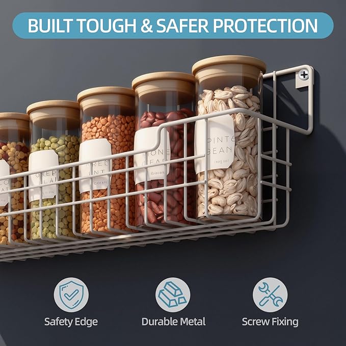 Spice Rack Wall Mount 4 Pack, Metal Wall Mounted Spice Rack Organizer for Cabinet Door & Pantry, Space-Saving Kitchen Spice Rack Shelf, White - Image 2