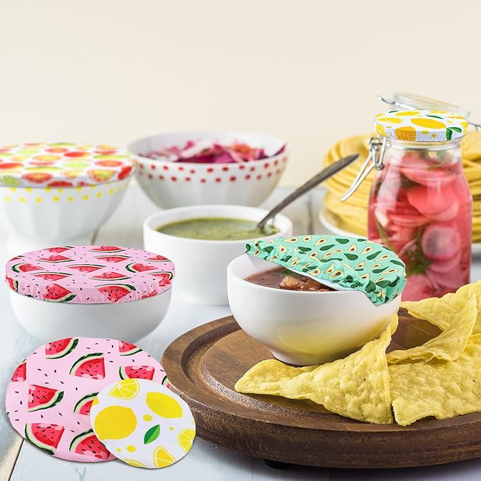 Patelai 10 Pcs Bowl Covers Reusable in 5 Size Stretch Cloth Fabric Elastic Food Storage Bowl Covers Bread Sourdough Lids for Proofing Food Fruits Leftover (Bright,Summer Style) - Image 6