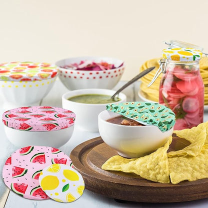 Patelai 10 Pcs Bowl Covers Reusable in 5 Size Stretch Cloth Fabric Elastic Food Storage Bowl Covers Bread Sourdough Lids for Proofing Food Fruits Leftover (Bright,Summer Style) - Image 6