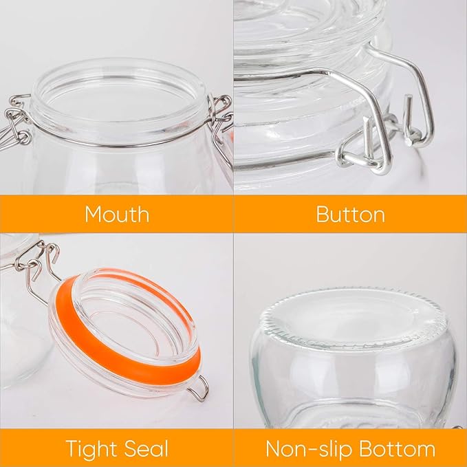 Small Glass Jars With Airtight Lids, Glass Spice Jars 5 oz,Maosn Jars With Leak Proof Rubber Gasket 150ml,Glass Storage Containers With Hinged Lid,Mini Kitchen Canisters 24 Pack - Image 4