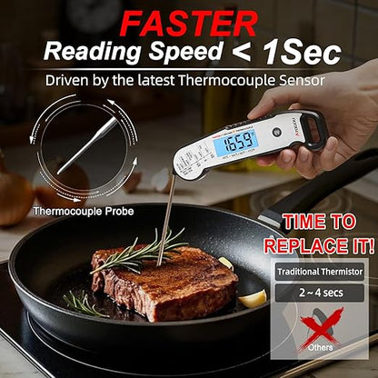 Atogou Meat Thermometer, Professional Food Thermometer, <1 Sec Instant Read, ±0.5℉ Accuracy, Thermocouple Sensor, Waterproof Digital Thermometer for Cooking, BBQ, Grill, Him Dad Birthday Gifts, Silver - Image 3