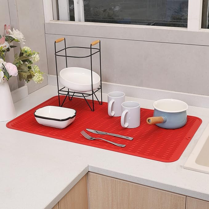 MicoYang Silicone Dish Drying Mat for Multiple Usage,Easy clean,Eco-friendly,Heat-resistant Silicone Mat for Kitchen Counter or Sink,Refrigerator or Drawer Liner Red 4XL 32 inches x 18 inches - Image 7