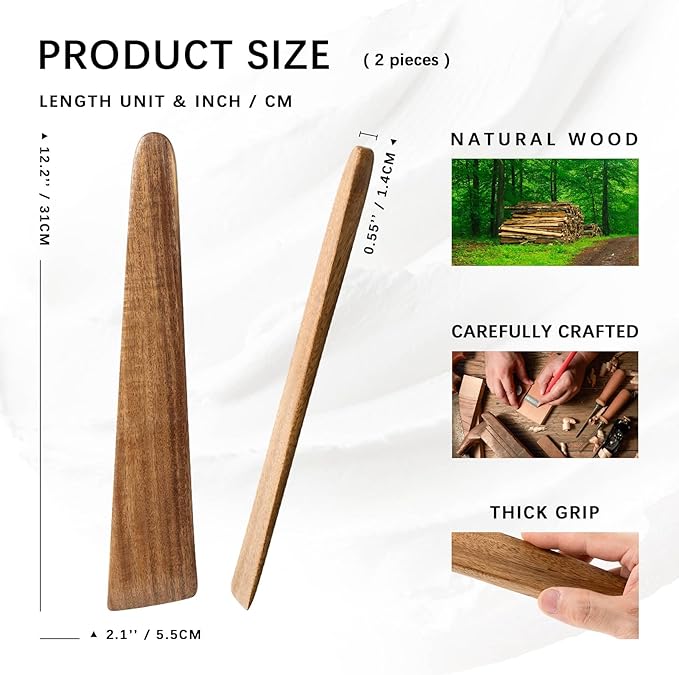 Wooden Spatula for Cooking Set of 2 – 12 Inch Acacia Wood Spatula with Thin Edge for Flipping – Flat Wooden Spatulas for Nonstick Pans – Sturdy Wood Cooking Utensils for Daily Use