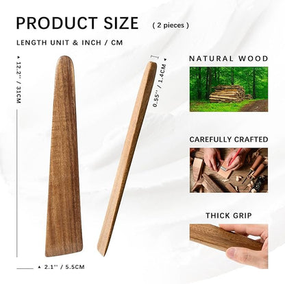 Wooden Spatula for Cooking Set of 2 – 12 Inch Acacia Wood Spatula with Thin Edge for Flipping – Flat Wooden Spatulas for Nonstick Pans – Sturdy Wood Cooking Utensils for Daily Use