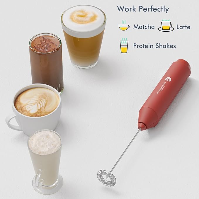 Powerful Milk Frother Handheld Foam Maker, Mini Whisk Drink Mixer for Coffee, Cappuccino, Latte, Matcha, Hot Chocolate, No Stand, Red - Image 4