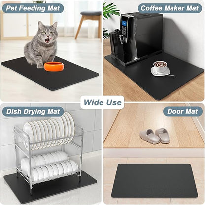 Rnivvi Coffee Mat, 16" x 24" Coffee Bar Mats for Espresso Machine Station Accessories and Organizer, Hide Stain Rubber Backed Absorbent Dish Drying Pad for Kitchen Counter, Cute Bar Decor Pad, Black - Image 7