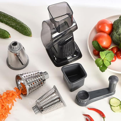 Rotary Cheese Grater with Handle Kitchen Shredder Slicer Grater Slicer Ice Shaver Cheese Vegetable Nuts Potato Zucchini Chocolate 3 Interchangeable Blades (Dark Grey TSP) - Image 8