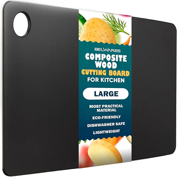 Dishwasher Safe Cutting Board for Kitchen - Large Composite Wood Chopping Board, Thin & Lightweight, Heat Resistant, BPA-Free, Eco-Friendly Cutting Board for Meal Prep, 14.5 x 11.25 Inch (Slate Black) by Belwares