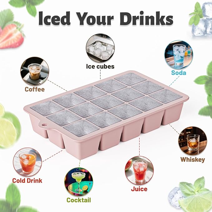 Silicone Ice Cube Tray 3 Pack - EASY RELEASE ice cube tray with lid, BPA Free Ice Cubes Trays for Freezer,ice cube mold for Cocktail,Whiskey (Blue+Pink+Green) - Image 7