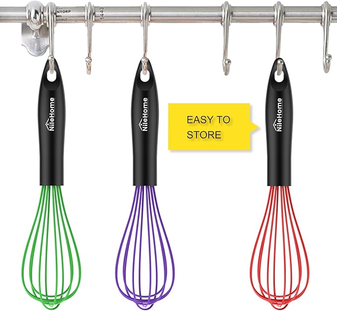 NileHome Silicone Whisk Set, 3 Pack Kitchen Whisk 10" Kitchen Wisk Wire Whisks for Cooking, Whisking, Blending, Beating, Stirring-Multicolor - Image 2