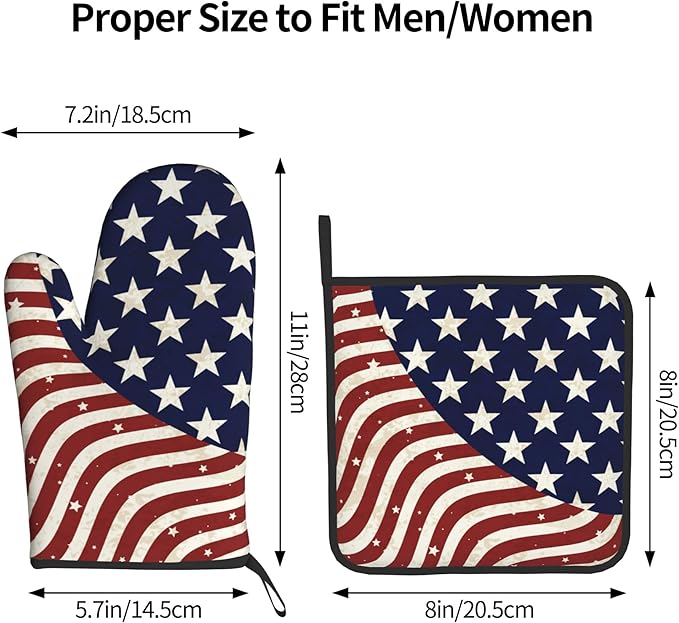 Patriotic Oven Mitts - American Flag Kitchen Mitts Pot Holders 4th of July Hot Mitts Independence Memorial Day Hot Pads Sets of 2 for Cooking Baking Grilling - Image 3