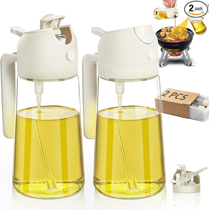 Oil Sprayer for Cooking 2pcs,2 in 1 Oil Dispenser and Oils Sprayer Kitchen Gadgets-16oz Glass Oils Spray Bottle,Mist Olive OilDispenser,Air Fryer,Salad,Grill (White Kitchen Accessories) by DWTSDANWEITESI