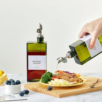 Olive Oil Dispenser Bottle for Kitchen, 16.9oz /500ml Cooking Vinegar Dispenser Bottle Set, Glass Sauce Container, Labels, Brush, Funnel, Stoppers, Green for Oil, Wine - Image 2