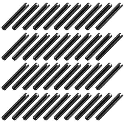 MECCANIXITY 60Pcs Slotted Split Roll Pins 6/25 Inch(6mm) Dia. 2 Inch(50mm) Length 65Mn Steel Spring Tension Expansion Dowels for Secure Fastening, Black