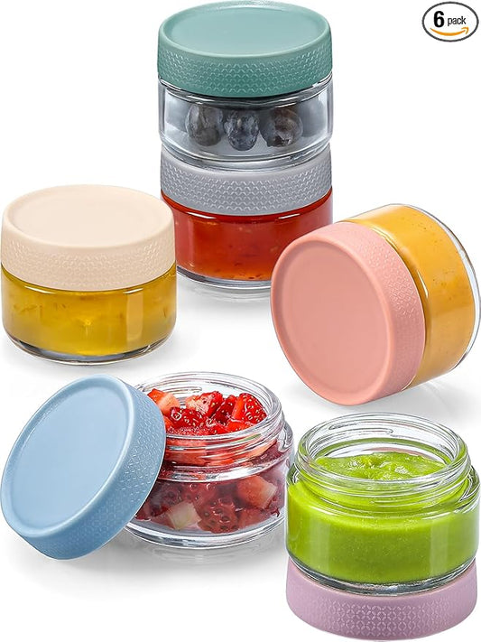 NETANY 2oz Glass Salad Dressing Containers, 6-Pack Small Sauce Containers with Lids and Mini Condiment Cups Containers,To Go Glass Jars for Meal Prep Lunch box by NETANY