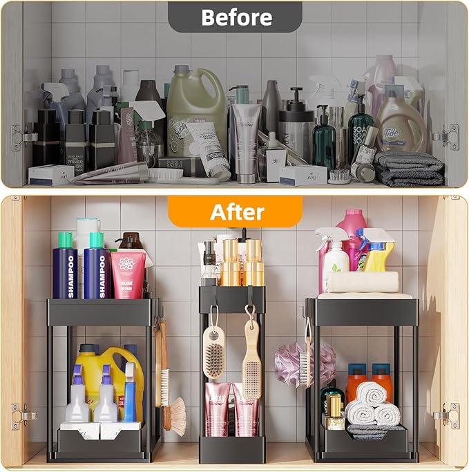 Simple Trending 3 Pack Under Sink Organizer, Pull-Out Cabinet Organizer Drawer, 2 Tier Multi-Purpose Slide Out Storage Shelf for Kitchen Bathroom, Black - Image 7