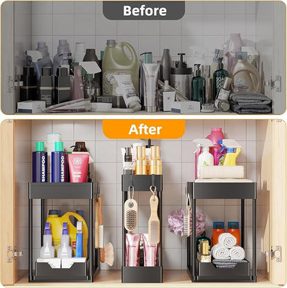 Simple Trending 3 Pack Under Sink Organizer, Pull-Out Cabinet Organizer Drawer, 2 Tier Multi-Purpose Slide Out Storage Shelf for Kitchen Bathroom, Black - Image 7