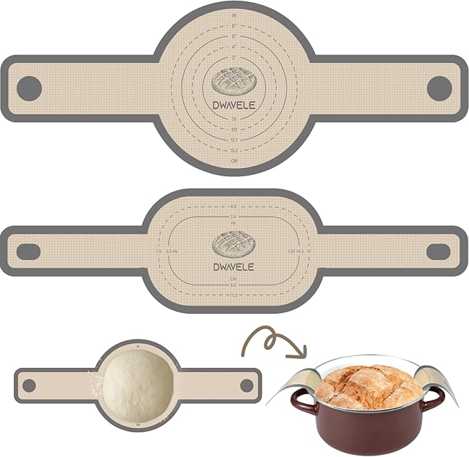 Silicone Bread Sling for Dutch Oven, Non-Stick & Easy to Clean Bread Baking Mat Set, 2 Pcs Reusable Bread Sling with Long Handle to Transfer Sourdough (Gray, Oval and Round) by Dwavele