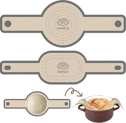 Silicone Bread Sling for Dutch Oven, Non-Stick & Easy to Clean Bread Baking Mat Set, 2 Pcs Reusable Bread Sling with Long Handle to Transfer Sourdough (Gray, Oval and Round) by Dwavele