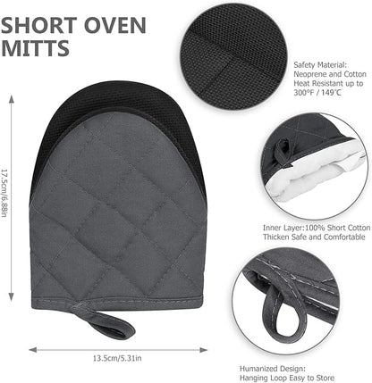 1 Pair Short Oven Mitts - Silicone Kitchen Oven Gloves High Heat Resistant 500℉, Mini Oven Mits with Non-Slip Grip Surfaces and Hanging Loop for BBQ, Baking, Cooking and Grilling (Solid Gray) - Image 2