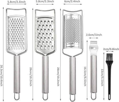 Tongjude Stainless Steel Cheese Grater Set, Set of 5 Kitchen Grater & Peeler & Slicer, Lemon Zester with Cleaning Brush for Vegetable, Fruit, Chocolate - Image 9