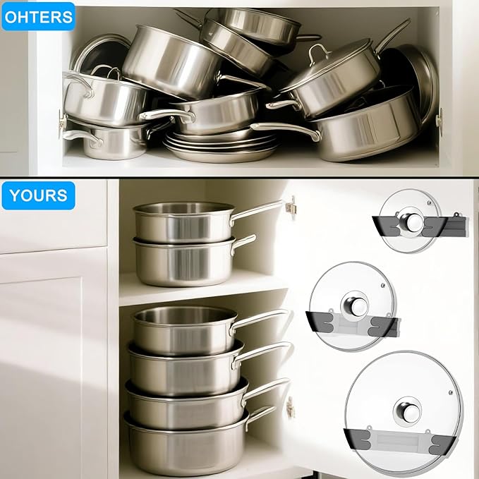 Adjustable Universal Pot Lid Holder Organizer - Upgraded Patented Pan Lids Organizers Inside Cabinet Door Wall Mount Pots Top Rack for Kitchen Cupboard Fit 6" to 13" (8Pack-Black) - Image 6