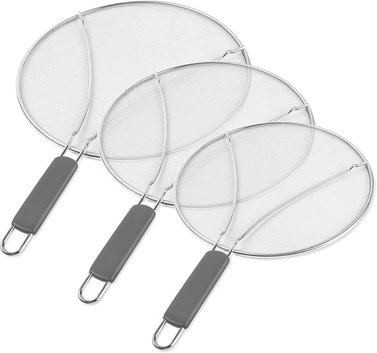 Splatter Screen for Frying Pan - 9.8" 11.4" 13" Stainless Steel Fine Mesh Grease Splatter Guard with Silicone Handle, Hot Oil Splash Guard for Cooking to Prevent Oil Splatter, Safe Cooking by KOMOKERU