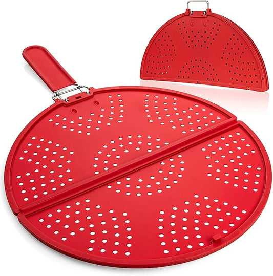 Splatter Screen for Frying Pan Foldable Grease Splatter Guard Silicone Splatter Shields Multifunction Oil Screen for Skillet with Folding Handle Bacon Splatter Screen Strainer by K+KIRKWOOD+KITCHEN