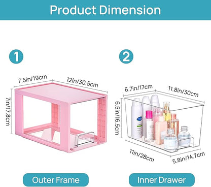 Vtopmart 4 Pack Large Stackable Storage Drawers,Pink,Easily Assemble Acrylic Bathroom Closet Undersink Organizers and Storage,Plastic Bins for Kitchen Cabinets,Pantry,Makeup,Medicine Organization - Image 3