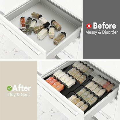 Bamboo Spice Drawer Organizer, (Need 3.1” Deep Drawer) Expandable 4 Tier Spice Rack for Cabinet (From 12" to 23" Wide), Seasoning Storage Insert, Spice Organizer for Drawer,Jars Not Included - Image 6